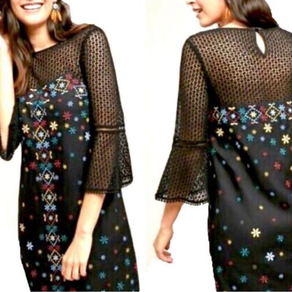 Anthropologie Akemi + Kin Embroidered Black Shift Dress
